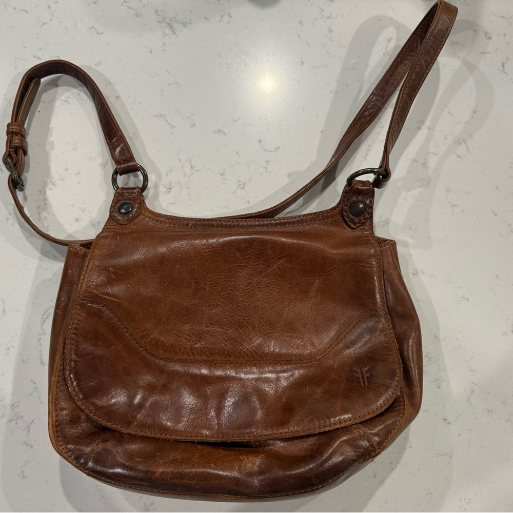 Frye Melissa Cognac Leather Crossbody Saddle Bag, 100% Italian Leather
